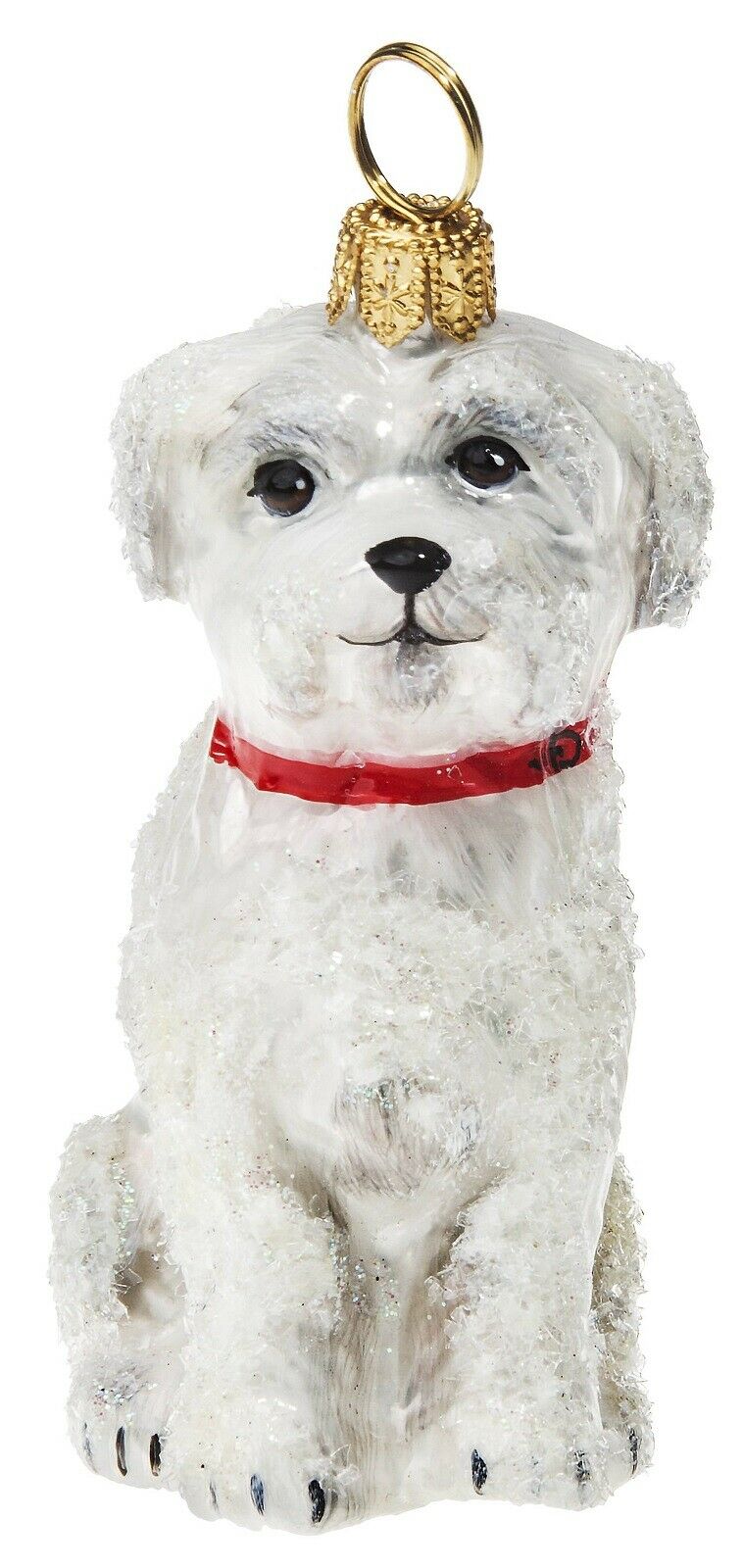 Snowy Snow Covered Maltese Dog Polish Glass Christmas Tree Ornament Pet New